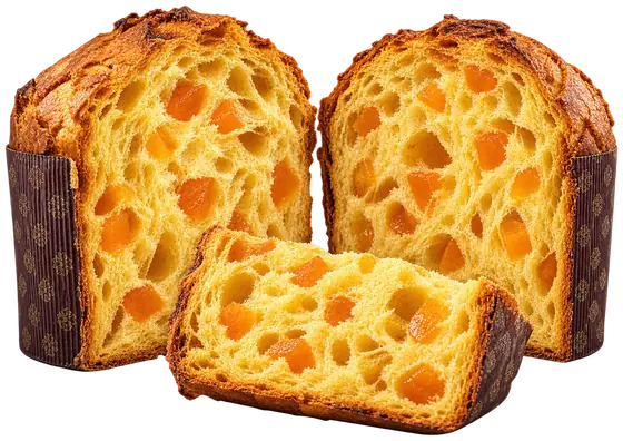 L’interno del panettone Eterno, con l’impasto alla vaniglia e le albicocche