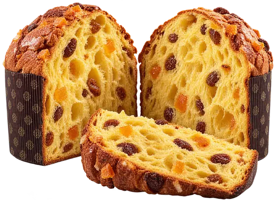 L’interno del panettone Mozart, con l’uvetta e l’arancia candita